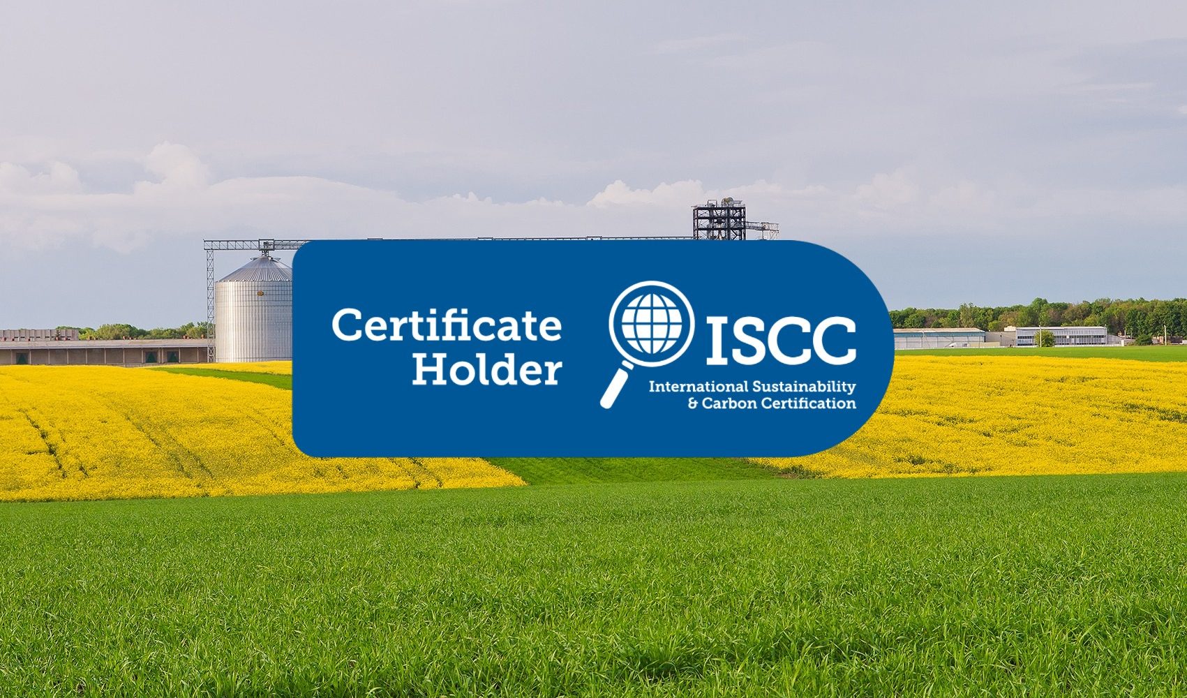ISCC Certificate Holder Banner against a backdrop of fields