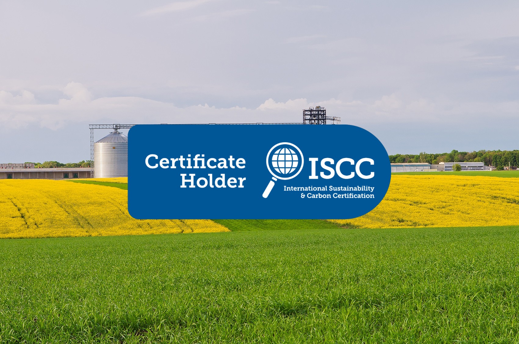 ISCC Certificate Holder Banner against a backdrop of fields